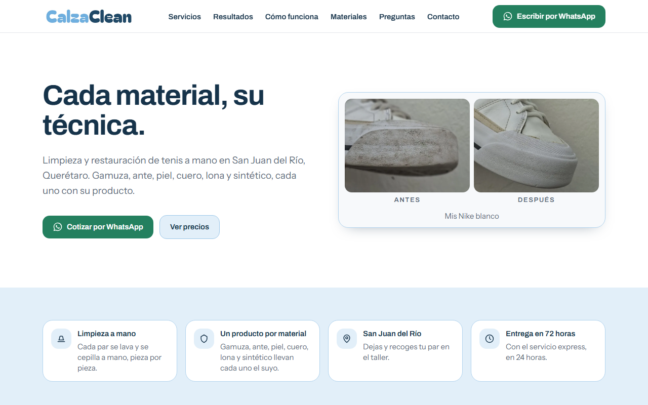 Portada: limpieza a mano por material, con comparador antes/después